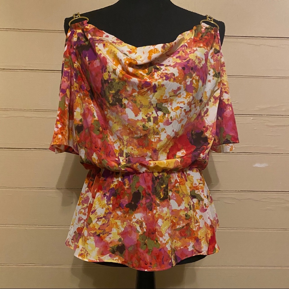 Thalia Sodi pink multicolored peplum top SZ small